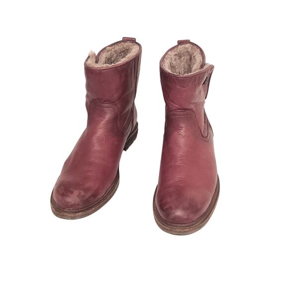 Frye MARA BUTTON SHORT boots,Leather Sheepskin Pull On Brown Size 8.5B - Picture 4 of 7